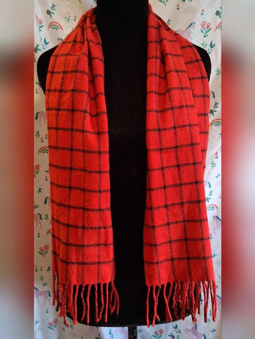 Vintage Christian Dior Cashmaire Black & Red Unisex Business Casual Scarf Wrap